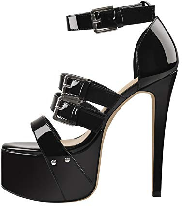 VERISSON Women's Platform High Heels Stilettos Sandals Triple Cross Bands Buckle Strap Ankle Sandals Party Dress Two-piece Sandals Black Size 8