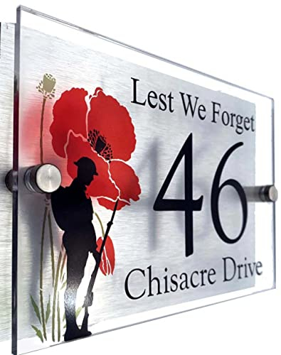 Personalised Designer House Number Plaques | 2 part Acrylic Plaque (Lest we forget)