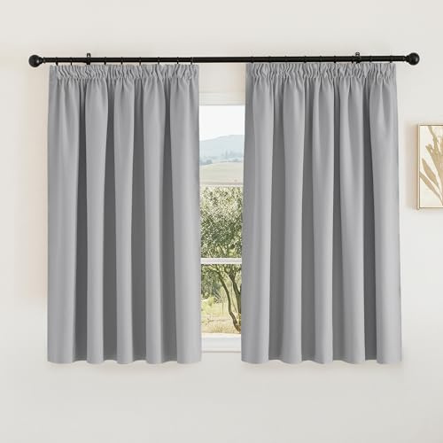 PONY DANCE Blackout Pencil Pleat Curtains, Silver Grey, W66 x L54 Inch | Thermal Insulated Curtains with Noise Reducing & Privacy, Luxury Soft Window Treatment for Bedroom & Living Room, 2 Panels