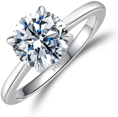 Elio Passero Engagement Rings for Women,925 Sterling Silver CZ Round Solitaire Engagement Ring with 18K White Gold Plated,Engagement Wedding Bands Promise for Her 2CT,Size 7