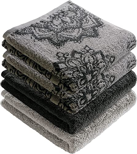 Erwin Müller Handtuch Bühl 4er-Pack grau/anthrazit Größe 50x100 cm - besonders flauschig, voluminös, äußerst saugfähig