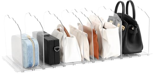 Fangoo 8 Pezzi Organizer Borse Armadio Porta Borse da Armadio Divisori Interno Organizer Libri per Mensole Staccabile Adatto per Guardaroba, libreria, Cucina（Trasparente）
