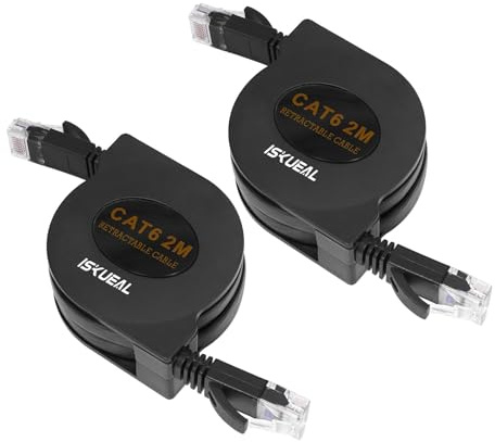 Iskueal Retractable Ethernet Cable - 6.6ft Cat6 Flat Network Cable with RJ45 Connectors for High Speed LAN, Internet, Gaming - Compatible with PS4, Router, Switch - 2 Pack.