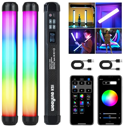 weeylite K21 2 Pack Magnetic RGB Tube Light, App Control Handheld RGB LED Video Stick Light Wand for Photography with Type-C Charging CRI 95+ 2500K-8500K LCD Display 3.7V/2500mAh Rechargeable Battery