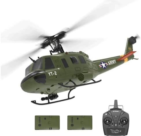 NULA YUXIANG F07 UH-1D RC Hélicoptère Adulte 1/34, 6H 2.4G 6-Axes Gyro 3D/6G Hélicoptère Télécommandé sans balais Avion Positionnement de flux optique - 2 batteries