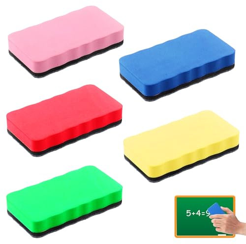 5 Color Magnetic Whiteboard Eraser Set - Thick Sticky Pad, Mini Reusable Rubber Sponge for Classroom, Home & Office