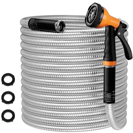 Haeteir Garden Hose 50 FT Flexible Metal Hose with 10 Function Nozzle, Kink Free, Lightweight, Durable, Crush Resistant Fitting, Easy to Coil, Puncture Proof Hose for Yard, Rv, 600 PSI 2025 New