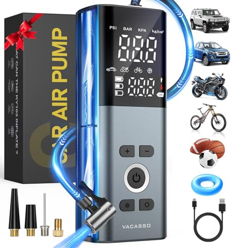 Tire Inflator Portable Air Compressor, 150PSI Air Pump For Car Tires with Accurate Tire Pressure Gauge, Cordless Air Compressor for Car, Motorcycle, Bike, Balls and More, Smart Autostop