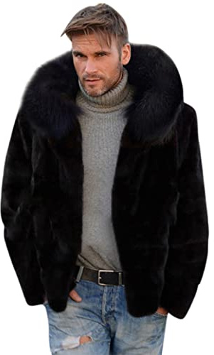 MaNMaNing Giacca Uomo Inverno Pelliccia Sintetica Cappuccio Tasche Laterali Elegante Casual Morbido Caldo Avvolgente Tessuto Termico Isolante Invernale Antivento Impermeabile