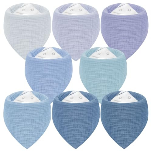 Yukkidds Muslin Baby Dribble Bibs, Bandana Drool Bibs for Teething | 8 Pack, For Baby Girls Boys 0-36 Months Newborn & Toddler, 100% Cotton, Soft & Absorbent, With Adjustable Snaps, Blue