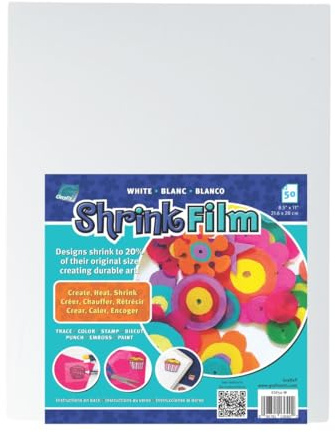 Grafix Shrink Film - White Opaque 8.5x11 Sheets, Design Your Art and Shrink It to Create Jewelry, Embellishments, Paper Crafts, Gift Tags, Ornaments and More, Pack of 50