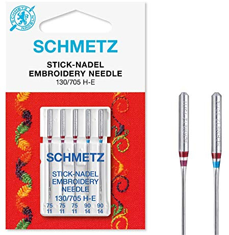 SCHMETZ | 5 Nähmaschinennadeln | Stick (Embroidery) | 130/705 H-E | Nadeldicke 75/11-90/14 | auf jeder gängigen Haushaltsnähmaschine einsetzbar