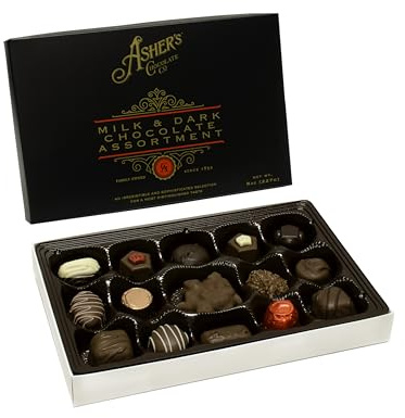 Asher's Chocolates, Milk and Dark Chocolate Assortment, Small Batches of Kosher Chocolate, Family Owned Since 1892, Assorted Chocolate Gift Set (16 Pieces, 8oz)