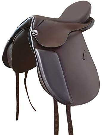 A&M Reitsport Baumloser Dressur Sattel Bristol aus Büffelleder Braun, Mit Klettkissen, Größe:17 Zoll