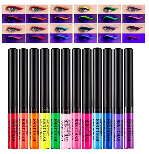 12 Lapiz De Ojos, Juego De Delineador Líquido De Neón, Mate Con Brillo UV De 12 Colores Waterproof Duradero- fácil de aplicar (03)