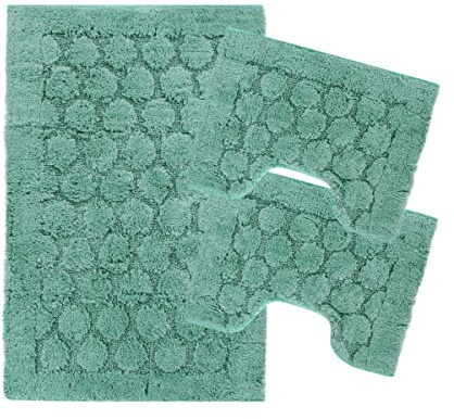 SaRani Set Tappeti Bagno Tris 3 Pezzi Doccia Bidet Water Foglia Colori (Verde scuro)