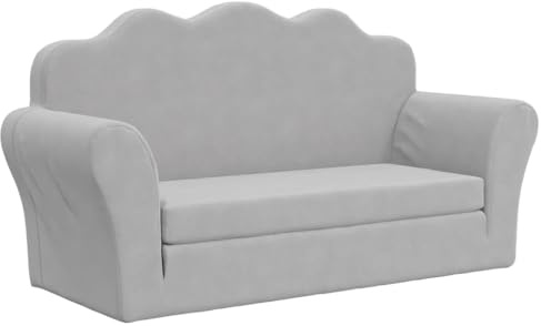 vidaXL Canapé-lit Enfants 2 Places, Lit de Jour avec Dossier et Accoudoirs, Lit d'Invité pour Tout-Petits Chambre Salon, Gris Clair Peluche Douce