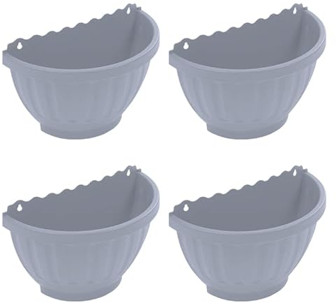4 Pack Resin Wall Hanging Planter Pots Half Moon Garden Living Wall Mount Window Hang Box Container Indoor Outdoor for Plants Flowers Kitchen Herbs Holder Decor Soft Grey 30.5cm