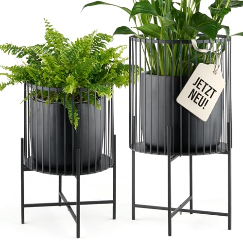 NOLA LIVING XL Pflanzenständer 2er Set, Blumenständer Metall schwarz , Blumentopf mit Füßen, Übertöpfe für Zimmerpflanzen, Übertopf für innen & außen, Blumenhocker, Blumensäule, Pflanzenhocker