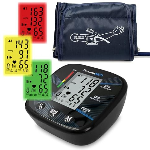 Dinamicamed MED‑A158 Digitales Oberarm‑Blutdruckmessgerät – Sprachausgabe, 2 Benutzer, 99 Speicherplätze, Arrhythmie‑Erkennung, Manschette 22–42 cm, einfache Bedienung