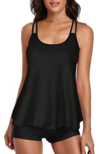 Dinglong Tankini Grande Taille Ventre Fluide pour Femmes contrôle Deux Costumes Maillots de Bain avec Shorty Maillot de Bain pièce Haut Maillots de Bain Maillots de Bain Tankinis Ensemble