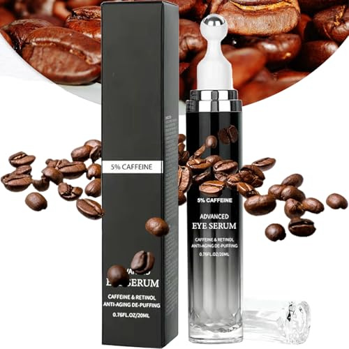 Caffeine Eye Serum - Caffeine Solution 5% Eye Cream, Under Eye Brightener, Eye Cream for Dark Circles and Puffiness with 360° Massage Ball, Fade Fine Lines Wrinkles, Retinol Anti-Ageing De-Puffing