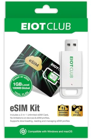 EIOTCLUB eSIM Card & Reader Bundle - Physical eSIM Adapter for Unlocked Android/iPhone/Router, Unlimited Downloads, Global Travel (USA/Europe/200+ Countries), Windows & macOS Support