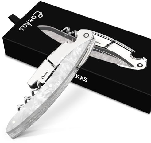 CORKAS Sacacorchos de Camarero, Abrebotellas, Sacacorchos Profesional, Foil Cortador, Sacacorchos Vino de Acero Inoxidable y con Cuchilla Cortacapsulas, Utensilios de Bar y Cocina (Blanco)