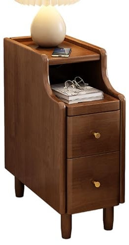 Mesita de noche de nogal con 2 cajones y 1 estante, mesita de noche de madera vintage, simple y práctica, mueble de dormitorio, 20 x 40 x 50 cm, perfecto para decoración del hogar