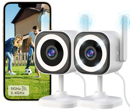 GUOANVISION Dual-Antenna Stable 5G WiFi Security Camera, 4X Zoom 2K Outdoor Indoor Camera for Baby/Pet, Home Security WiFi Camera with Color Night Vision, Two-Way Talk, IP66, SD/Cloud Storage (2-Pack)