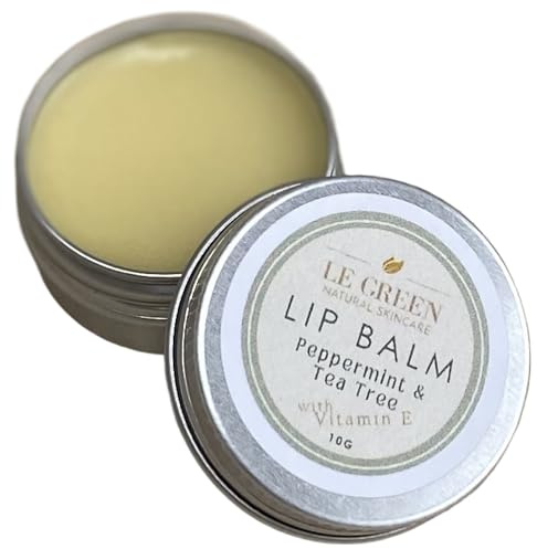 Le Green Lip Balm, Natural Lip Balm, with Beewax & Vitamin E, Peppermint & Tea Tree, All Natural Ingredients for moisturising, Soothing Dry Chapped Lips, 10g (in Tin)