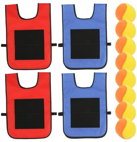 HoveeLuty Lot de 4 balles de Dodgeball avec 8 balles Sport et 4 Gilets adhésifs, Jeux Balle avec Sangle, Jeu Cible interactif, collantes pour Enfants, Jeux d'extérieur, collantes DOD
