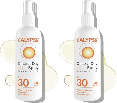Calypso Once A Day Sun Protection Spray SPF30 | 8 Hours Sun Protection | Non Greasy | Water Resistant | 200ml, Transparent,package may vary (Pack of 2)