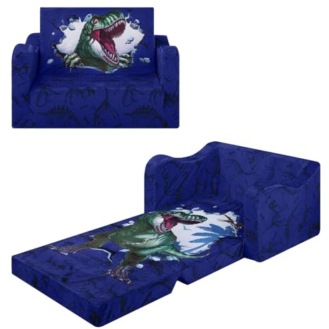 alldomess Pieghevole Divano Bambini 2-in-1, Poltroncina per Trasformabile in Lettino, Comoda Stabile Sedia Camere da Letto, Soggiorno e Stanza per i Giochi,Dinosauro