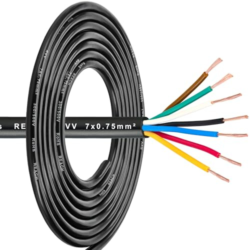 DARKGUARD Släpvagnkabel 7-trådig släpvagnskabel 0,75 mm², fordonskabel bilkabel 12 V/24 V, 7-stifts släpvagn kabel 5 m kopparkärna FLRYY för LED bakljus kabelanslutning