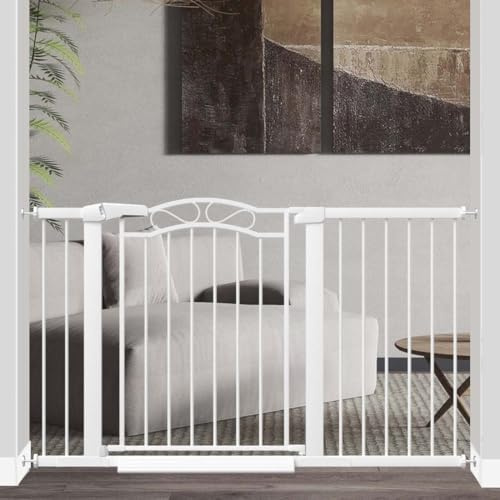Fairy Baby 51.6-54.3 Extra Wide Baby Gates for Doorways, Safety Child Gate for Kids Dog, Metal Auto Close Stair Gates Indoor for Children Toddler Pressure Mount Kit, Walk Thru Garden Gate, White