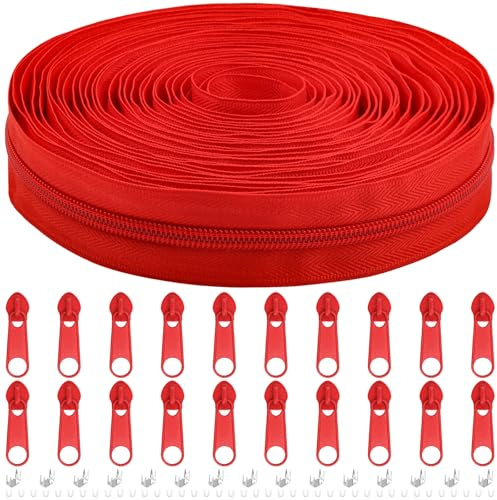 DOITEM Cremallera Sin Fin Con Cremallera, Nailón, Rojo, 3 mm, 5 mm, 9 m, Por Metros Y De Metal Para Ropa, Bolso, Estuche Y Ropa De Cama