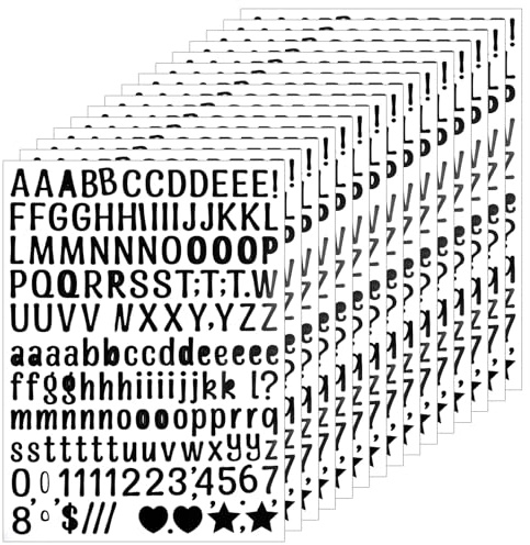 DOPENSPI 3780 Pcs 0.5 Inch Self-Adhesive Vinyl Letter Number Stickers, 15 Sheets Small Alphabet Sticker Decals for Signs Scrapbooks Crafts Water Bottle Decorations (Black)