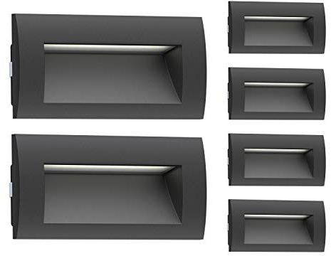 ledscom.de 6 Stück LED Wandeinbauleuchte ZIBAL, Downlight für außen, IP65, schwarz matt, 140 x 70mm, 3,3 W, 209lm, warmweiß