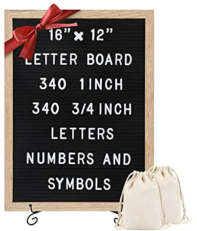 TrendArti Filz-Buchstabenbrett - 680 Buchstaben, Zahlen & Symbole, 40,6 x 30,5 cm, austauschbares Nachrichtenbrett für Notizen & Ankündigungen, Holzrahmen, 2 Aufbewahrungstaschen, hellbrauner Rahmen