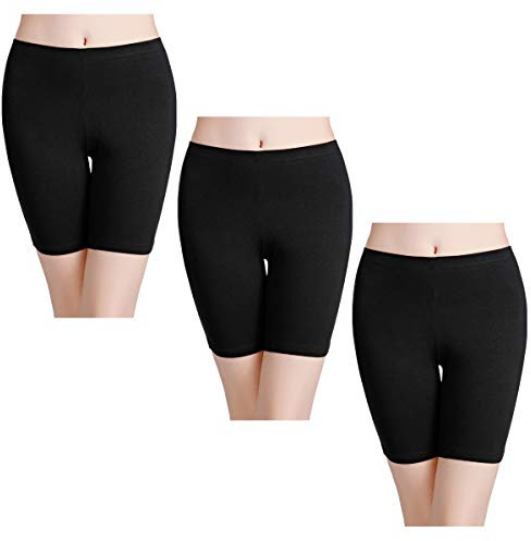 wirarpa Boxershorts Damen 3er Pack Lang Baumwolle Unterwäsche Weich Panties Hosen Unter Kleid Schwarz Größe 2XL