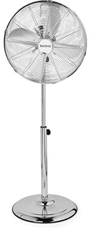 Beldray EH3263VDE 40 cm Ventilateur sur Pied Électrique - Prise EU, 3 Vitesses, 50 W, Tête Inclinable Réglable, Fonction d'Oscillation, Protection Spiralée, 1.7 M Câble, Chromé
