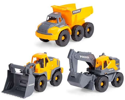 Dickie Set de 3 Vehículos de Construcción Volvo 26 cm. Excavadora, Excavadora con Pala y Camión Volquete. Partes Móviles. Juego Interior y Exterior. Licencia Oficial. A Partir de 3 Años (203725007)