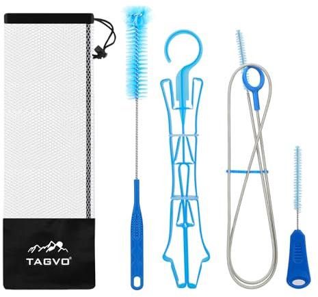 TAGVO Reinigungsset für Trinkblasen: Lange Schlauchbürste, Kleine Beißventilbürste, Große Blasenbürste, Trocknungsaufhänger und Aufbewahrungstasche, Reinigungswerkzeuge für Wasserbehälter