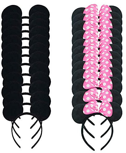 Paquete de 24 disfraces de ratón, diadema de tela de lujo para niños y niñas, accesorios de cumpleaños para baby shower headwear Party Favors Decoraciones