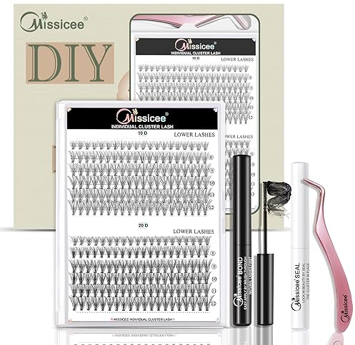Faux Cils Individuel, Missicee Extension Cils Kit Volume Russe Réutilisable Cils individuels Avec 240 Pcs 10D/20D 8-12mm Cluster Lashes Mixed, Brucelles et Spiral Brush Bond& Seal