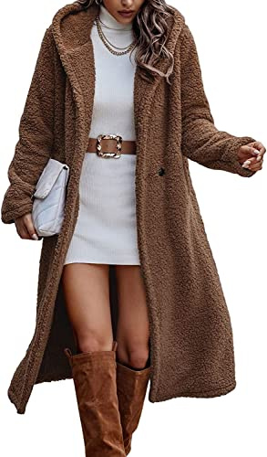 Vagbalena Cappotto Invernale Donna Felpato Lungo con Cappuccio Cappotto Bottone Caldo Capospalla Orsacchiotto Pelliccia Sintetica Cappotto Vintage Oversize (di Colore Marrone Scuro,L)