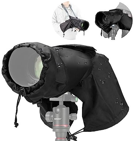 NEEWER Kameraregenschutz, klein Haltbar Nylon Regenmantel, kompatibel mit Sony A7 A9 Canon 7D 5D Nikon D750 D850 Kameras und Objektiven innerhalb von ⌀200mm, mit Ärmel, Kordelzug, Sichtfenster, PB003