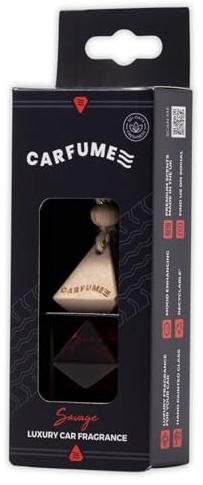 Carfume Savage Car Air Freshener Original | Premium Fresh Bergamot & Woody Ambergris Fragrance | Luxury Red Recyclable Scented Diffuser For Men - Odour Eliminator - UK Made Car Accessories