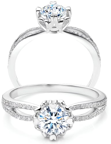 Molioaki Verlobungsring Damen 925 Sterling Silber Gold Eheringe Ringe Frauen Diamantring 1ct Brillantschliff 5A Zirkonia ring mit Geschenkbox Verlobung Hochzeit Geschenk-50